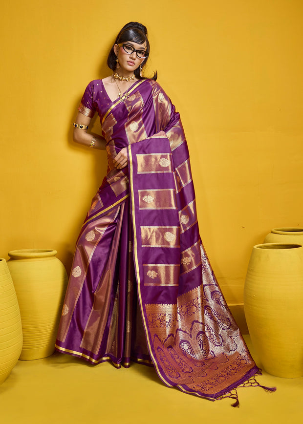 Dahlia Purple Woven Banarasi Satin Silk Saree
