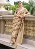 Beige Brown Woven Cotton Linen Silk Saree