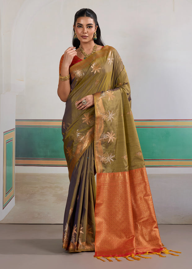 Herbal Green Woven Tussar Silk Saree