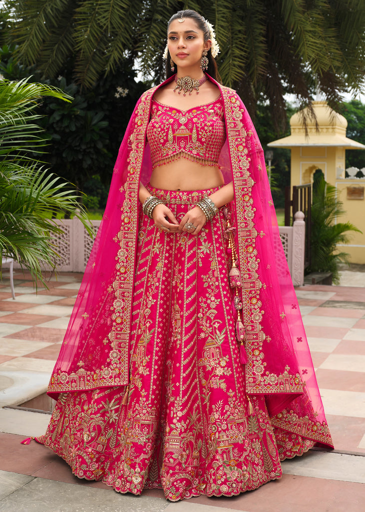 Hot Pink Heavy Embroidered Stitched Designer Lehenga