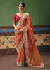 Rust Orange Embroidered Designer Saree