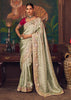 Mist Green Woven Embroidered Saree