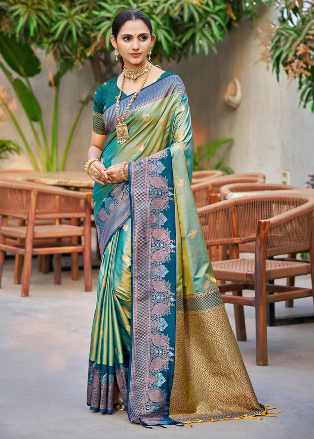 Green Dual Tone Woven Banarasi Silk Saree