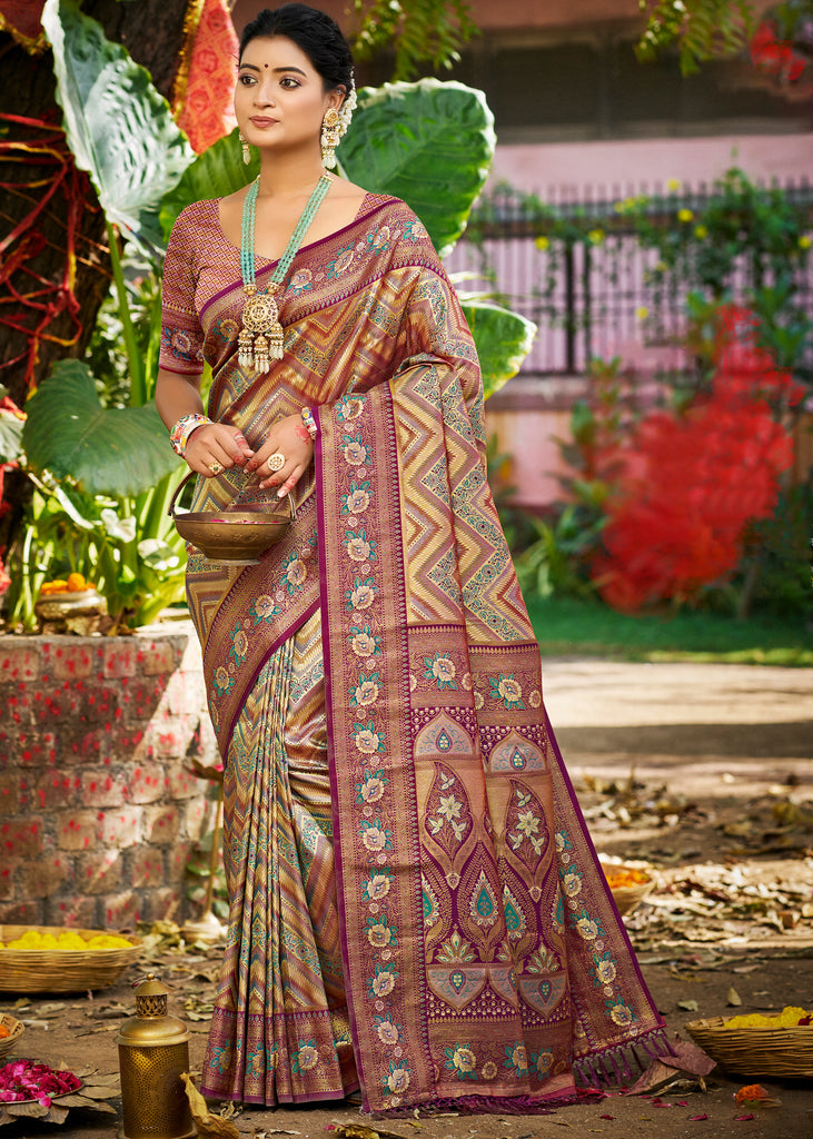 Wine Purple Dual Tone Woven Banarasi Silk Saree