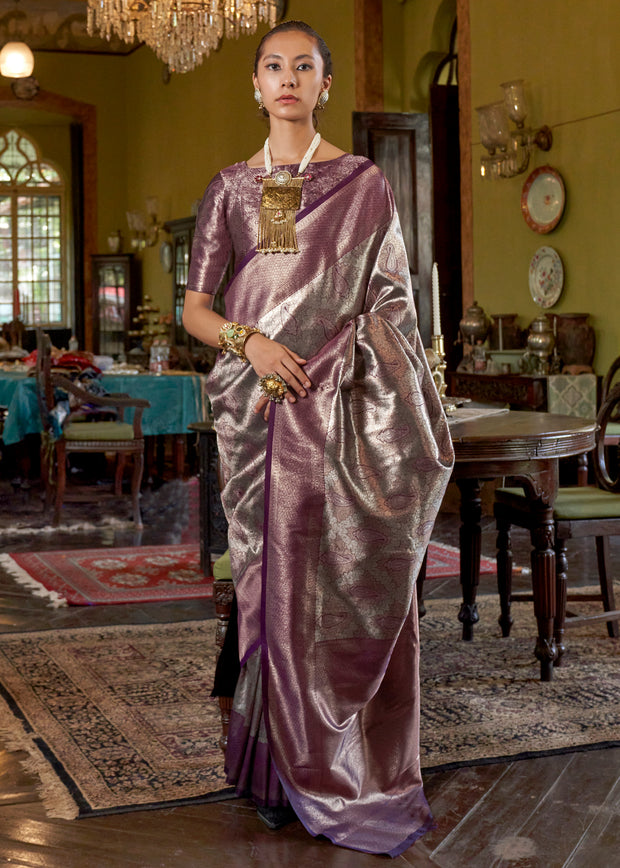 Magic purple dual tone Kanjivaram silk saree with violet to magenta woven colour shift