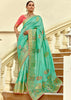 Aqua Green Woven Banarasi Designer Silk Saree With Contrast Blouse