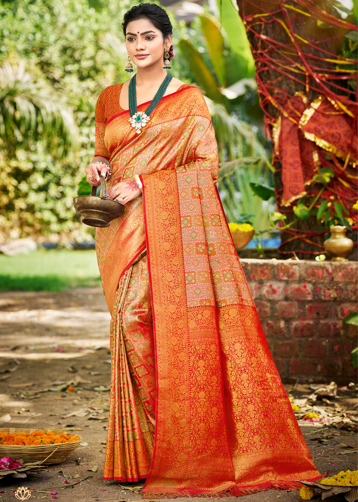 Red Dual Tone Woven Banarasi Silk Saree