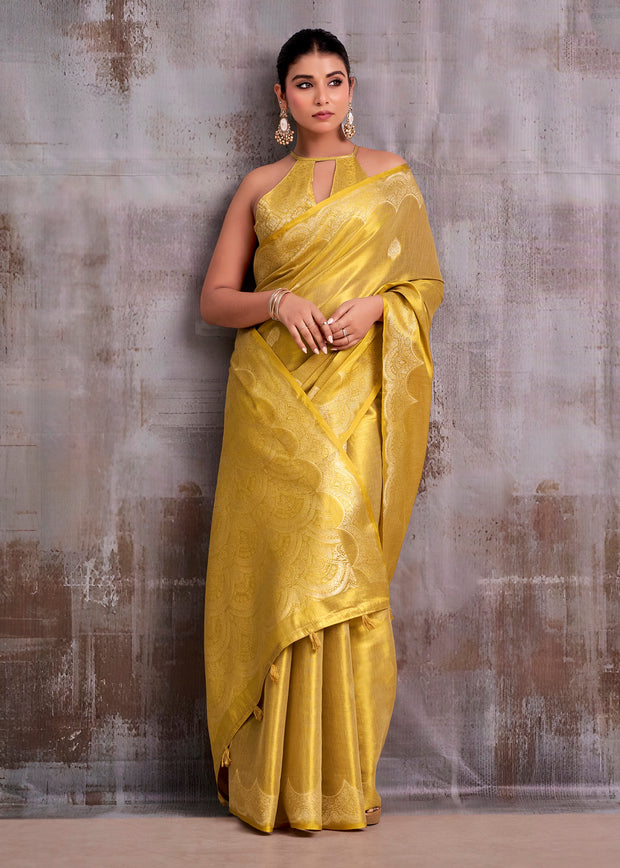 Golden Woven Tissue Silk Saree