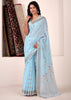 Sky Blue Woven Linen Silk Saree