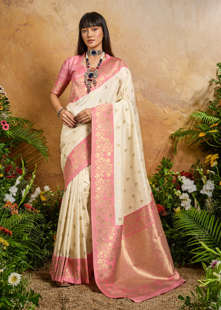 Off White Woven Soft Silk Saree