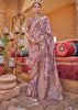 Mist Purple Floral Printed Silk Saree With Contrast Border