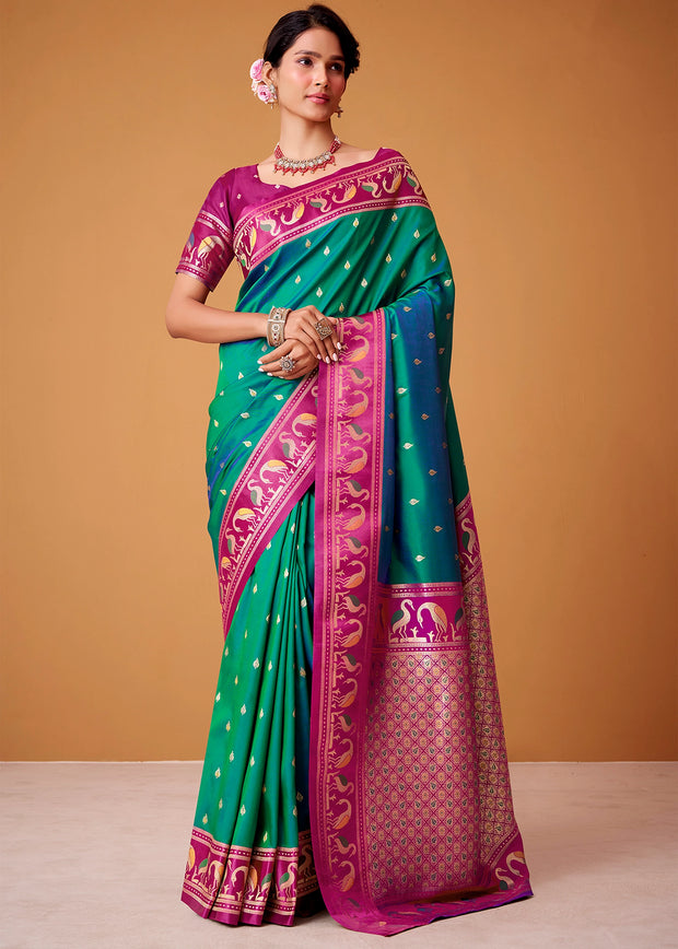 Dark Green Woven Banarasi Silk Saree