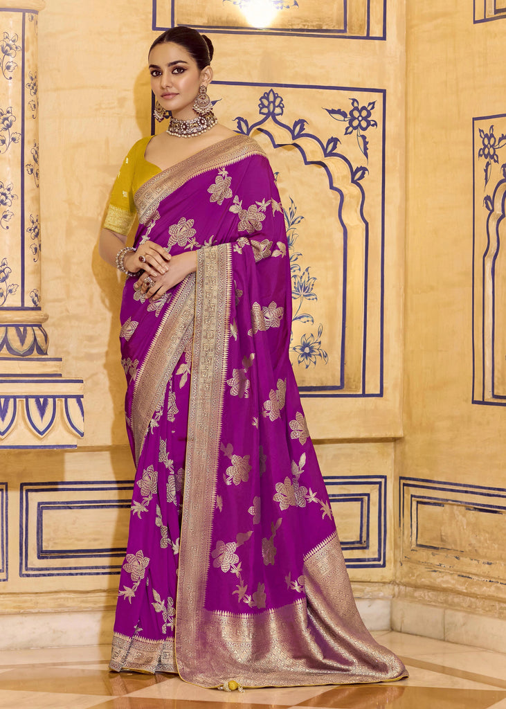 Sparkling Purple Woven Banarasi Silk Saree