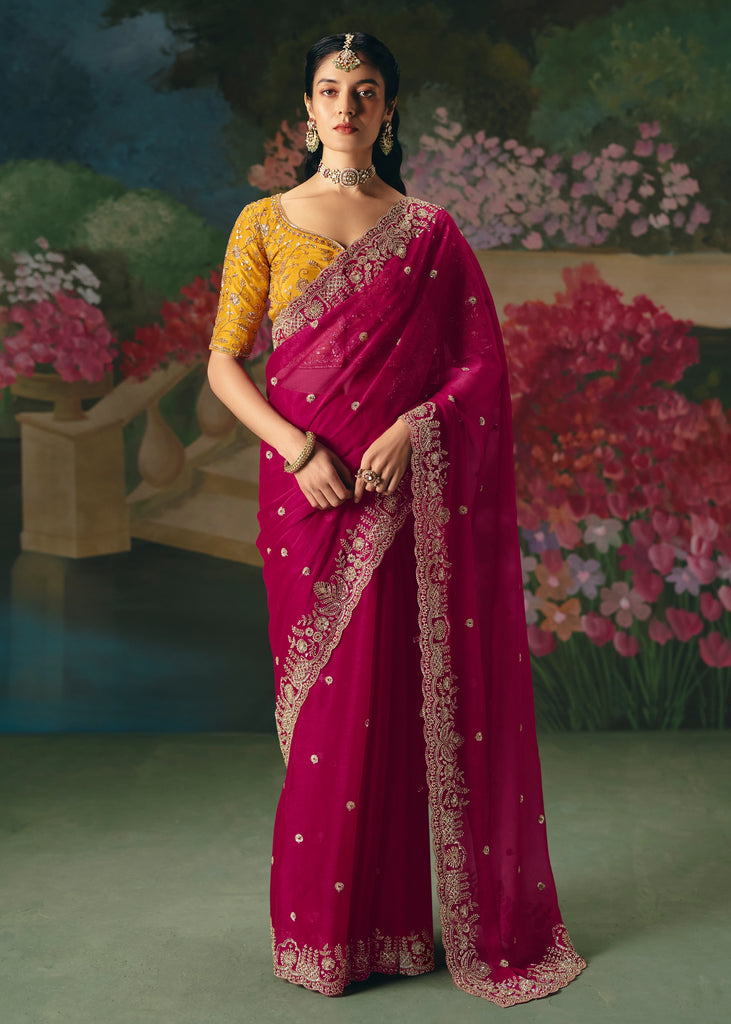 Beet Red Embroidered Designer Saree