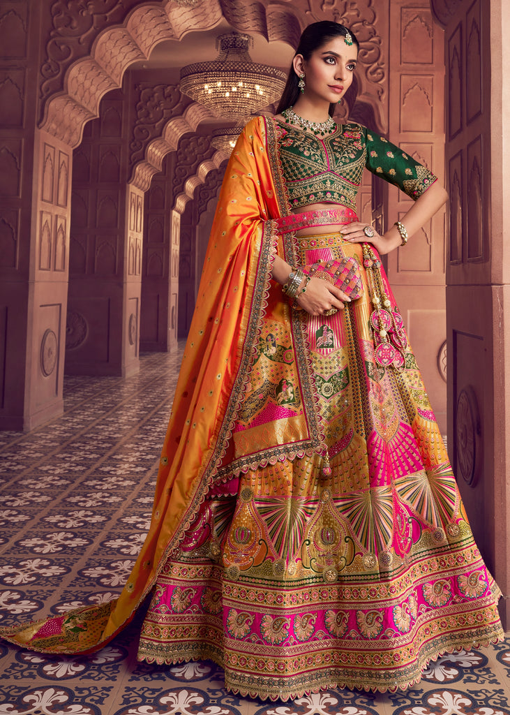 Multicolour Banarasi Silk Embroidered Lehenga
