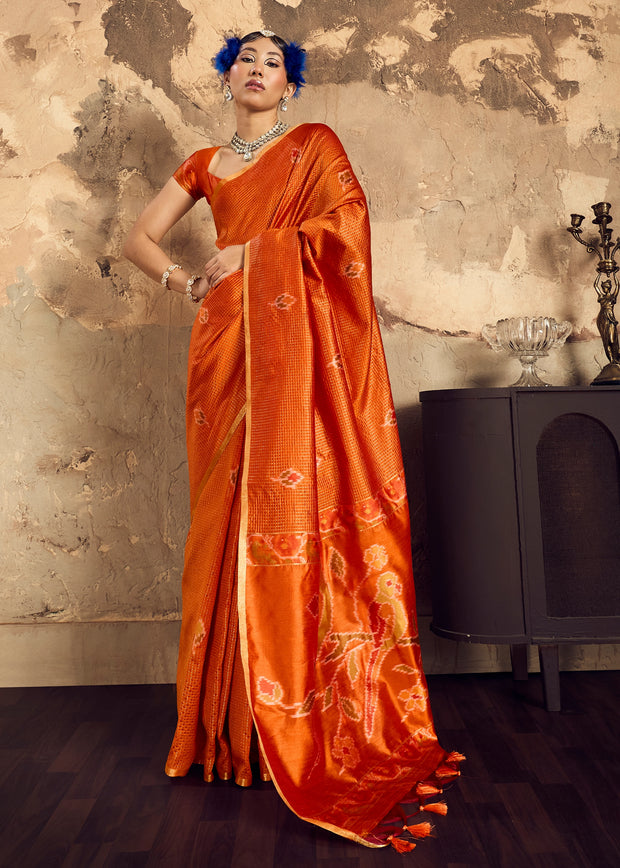 Burnt Orange Woven silk saree