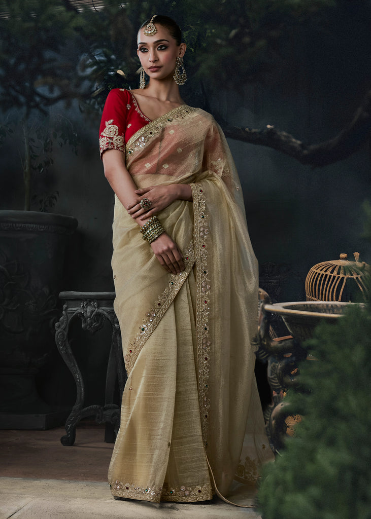 Sand Beige Embroidered Designer Saree