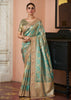Turquoise Blue Bead Work Kanjivaram Soft Silk Saree