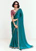 Teal Blue Designer Embroidered Tissue Saree