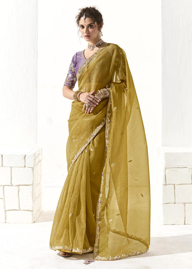 Herbal Green Designer Organza Tissue Silk Saree