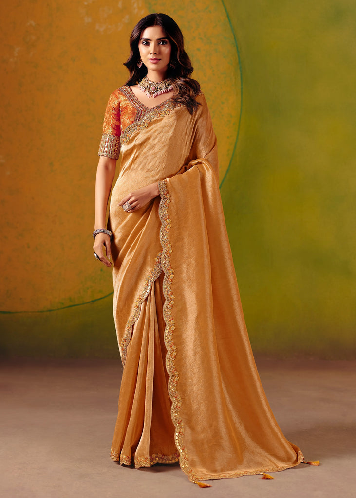 Sunset Orange Designer Embroidered Saree