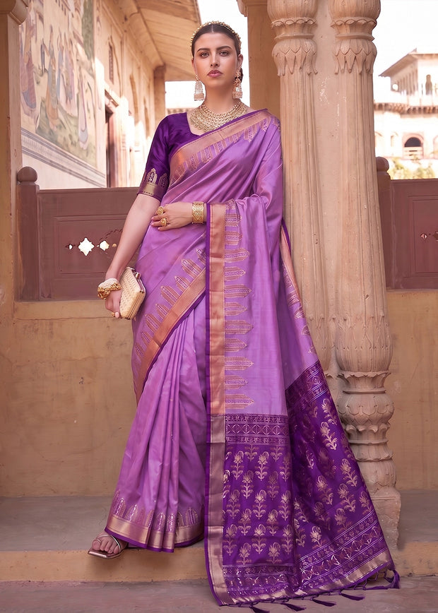 Radiant Purple Woven Banarasi Silk Saree