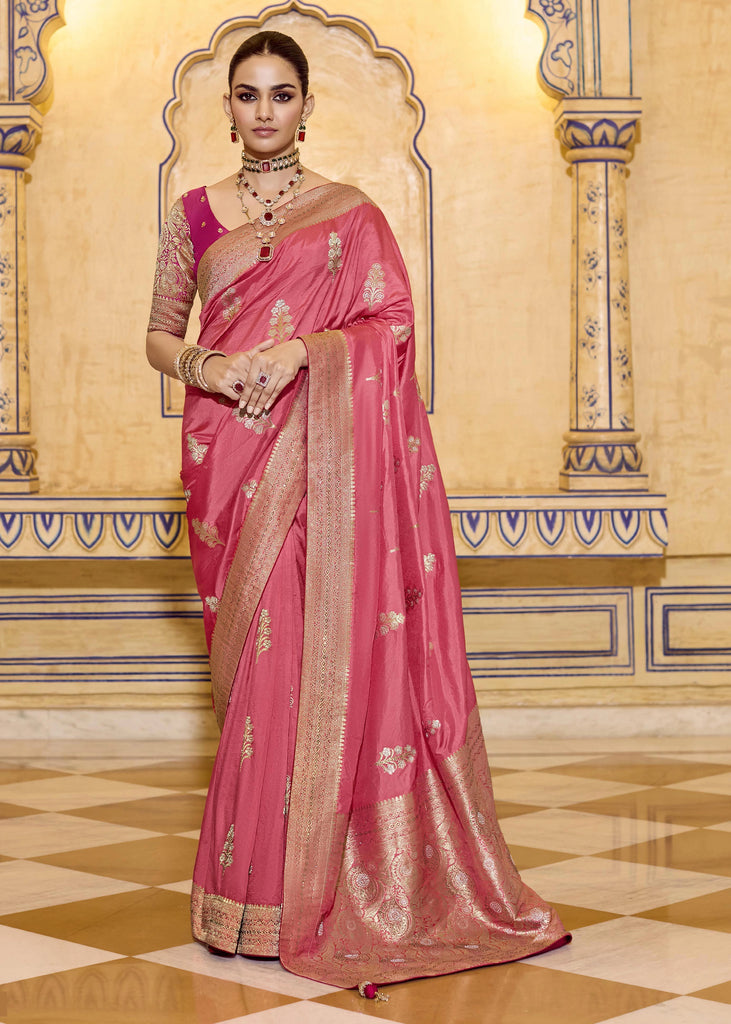 Gajari Pink Woven Banarasi Silk Saree