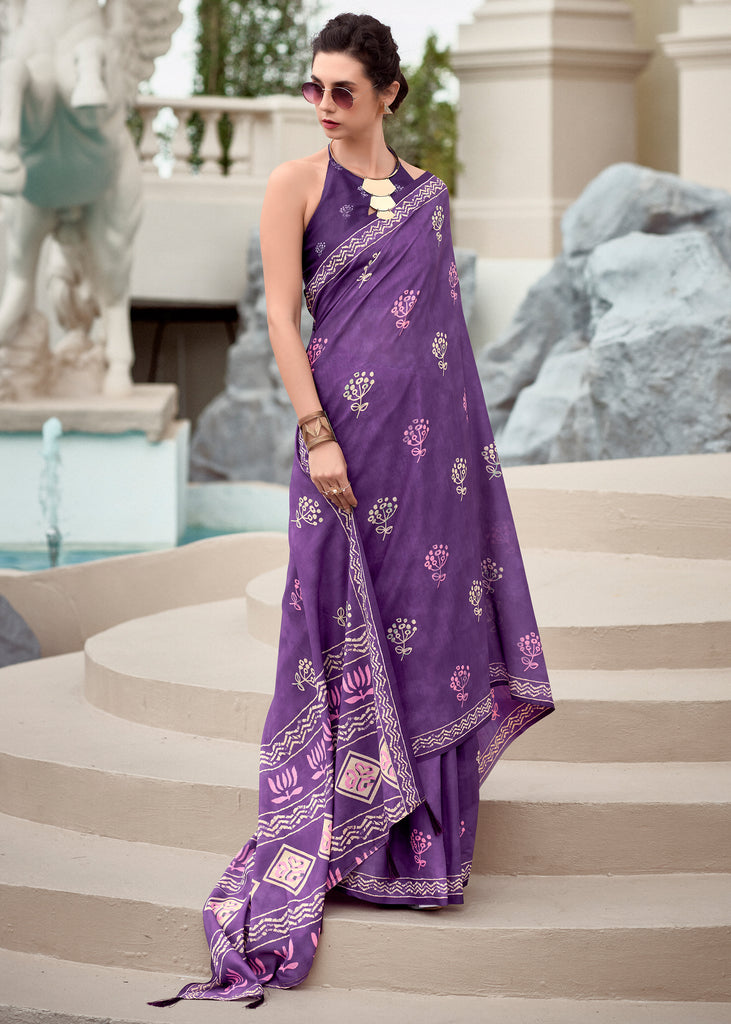 Magic Purple Printed Cotton Silk Saree