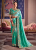 Sea Green Embroidered Tissue Designer Saree