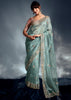 Aquamarine Blue Designer Silk Saree