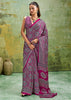 Plum Purple Printed Satin Silk Saree