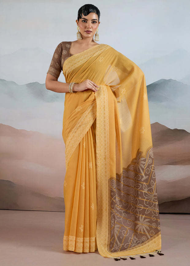 Vanilla Yellow Woven Cotton Saree