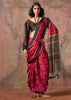 Cherry Red Printed Crepe Satin Silk Saree
