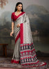 Red And White Printed Satin Silk Saree
