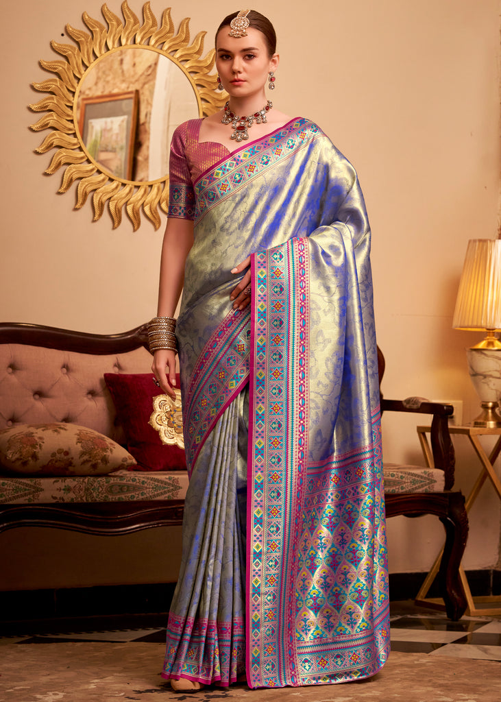 Indigo Blue Woven Banarasi Tissue Silk Saree