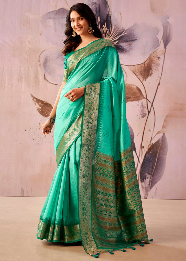 Ceramic Green Woven Tissue Silk Saree
