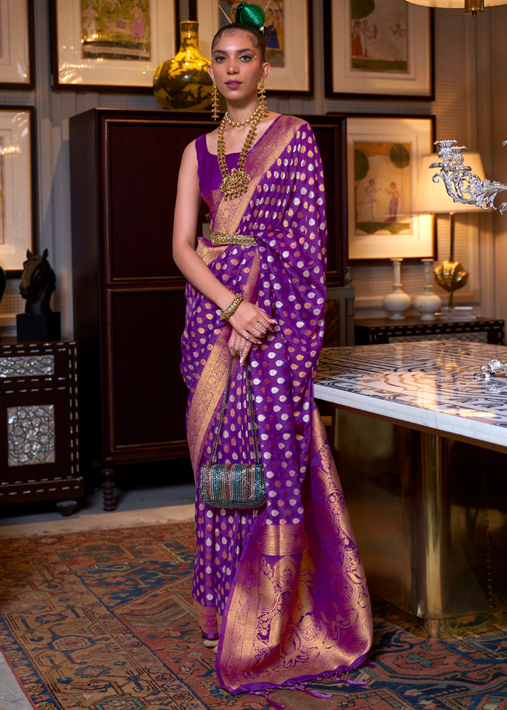 Purple Banarasi Silk Saree With Blouse 4066SR11