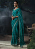 Teal Blue Embroidered Designer Saree