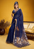 Navy Blue Woven Cotton Silk Saree