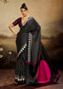 Black Printed Satin Silk Saree
