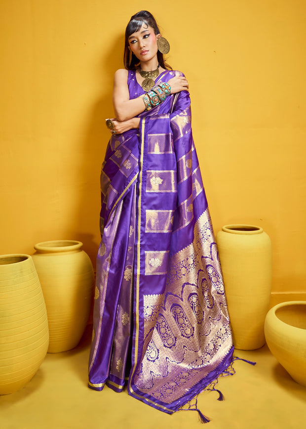 Iris Purple Woven Banarasi Satin Silk Saree