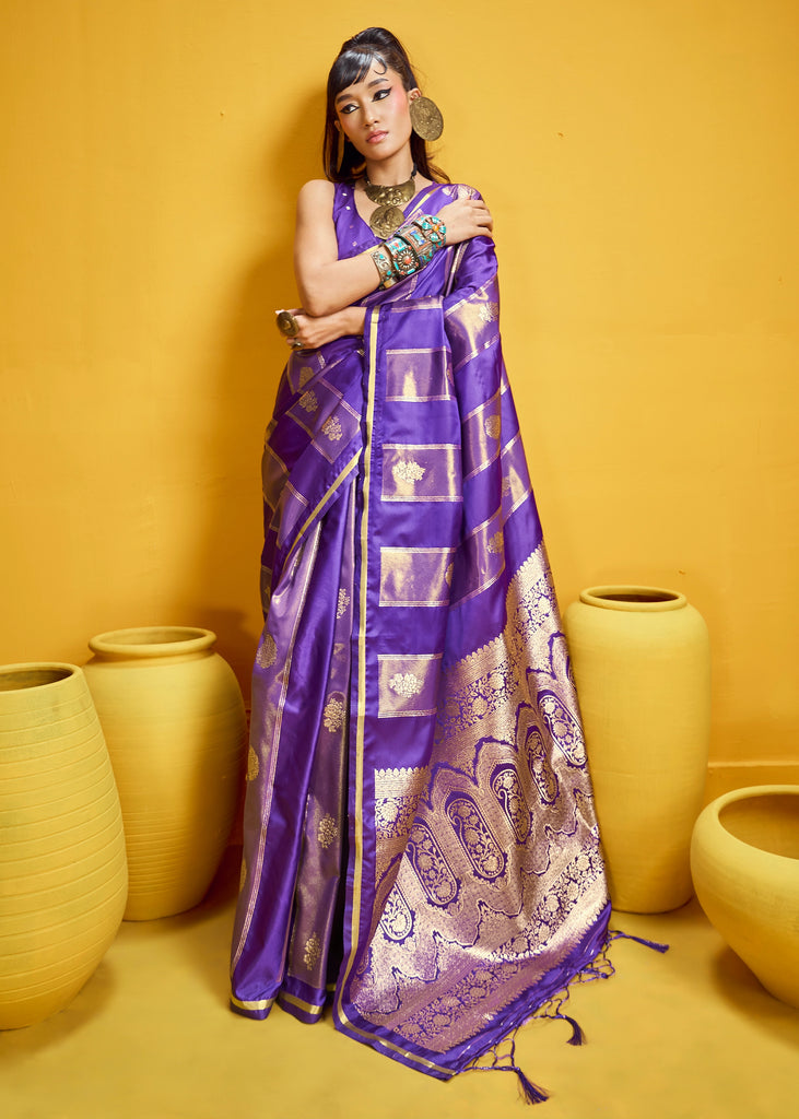 Iris Purple Woven Banarasi Satin Silk Saree