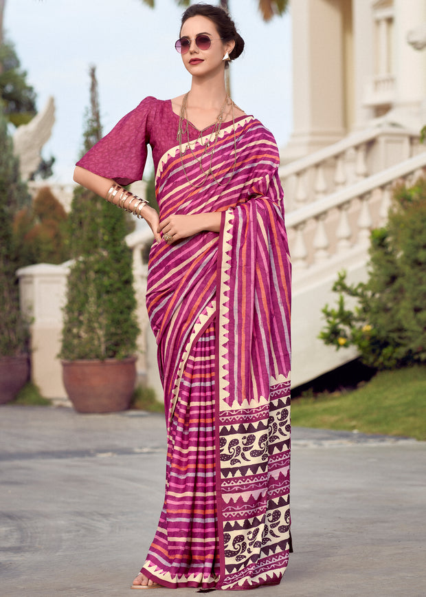 Vivid Purple Printed Cotton Silk Saree