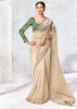 Ivory Designer Organza Silk Saree With Printed Blouse