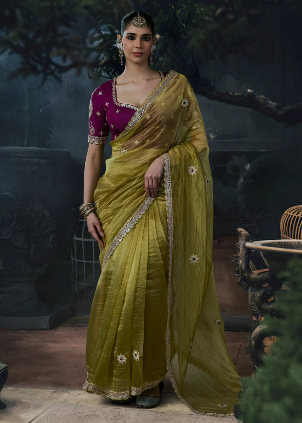 Herbal Green Embroidered Designer Saree
