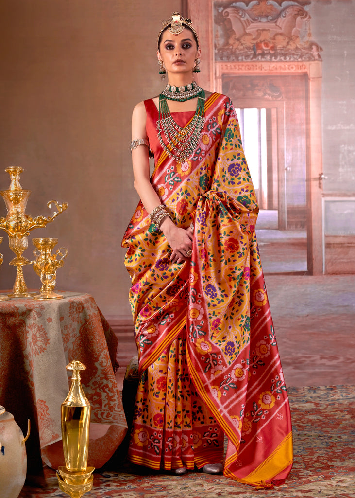 Golden Yellow Printed Patola Silk Saree
