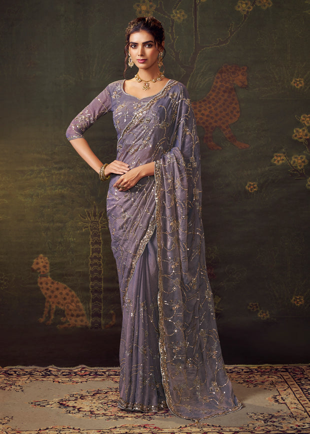 Allure Purple Designer Tissue Silk Saree