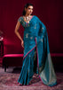 Moroccan Blue Woven Banarasi Satin Linen Silk Saree