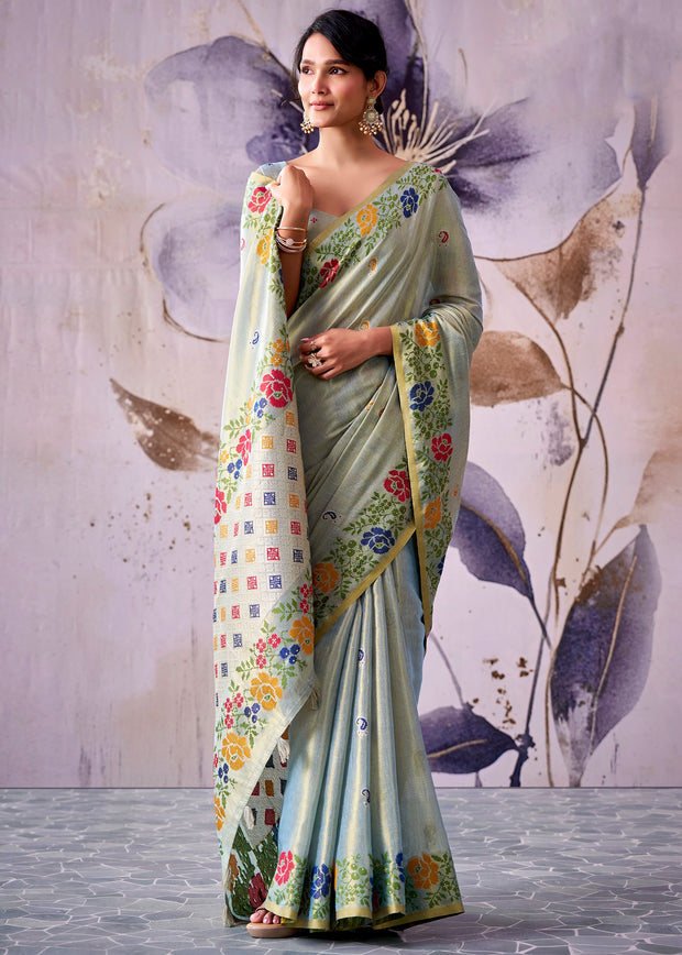 Haze Blue Woven Tissue Silk Saree