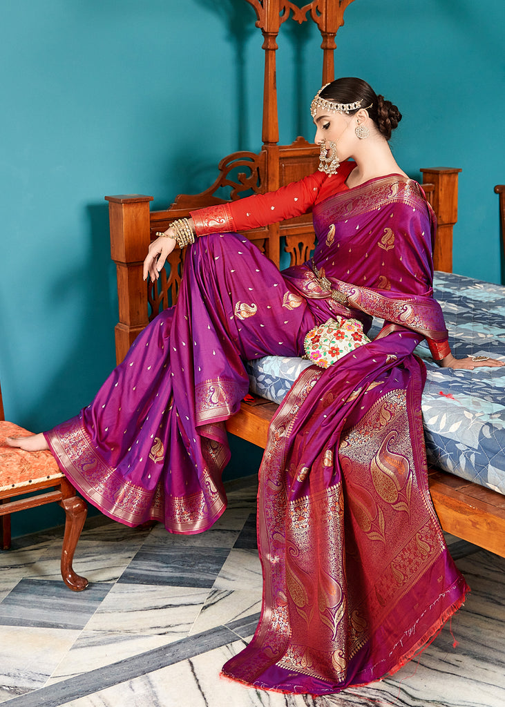 A Combination of Dark Pink and Contrast Dark Violet | Dark pink, Pink saree,  Silk art